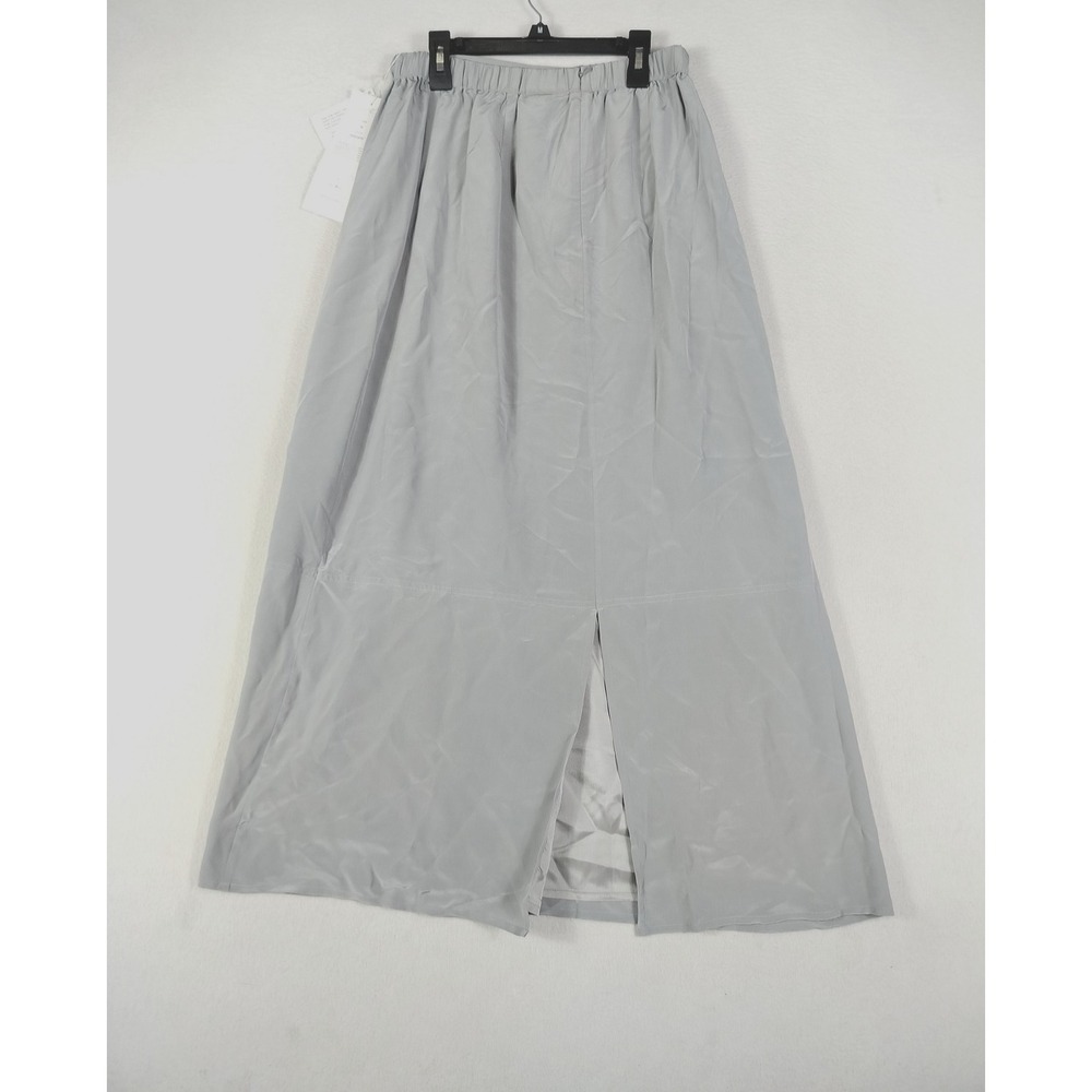 Diane Gilman Maxi Skirt Womens Medium Gray Silk Satin Long Slit NWT - Picture 3 of 12